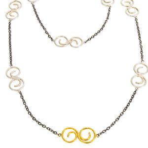 Gurhan Tri Tonal Long Necklace In Sterling Silver MSRP 1,525